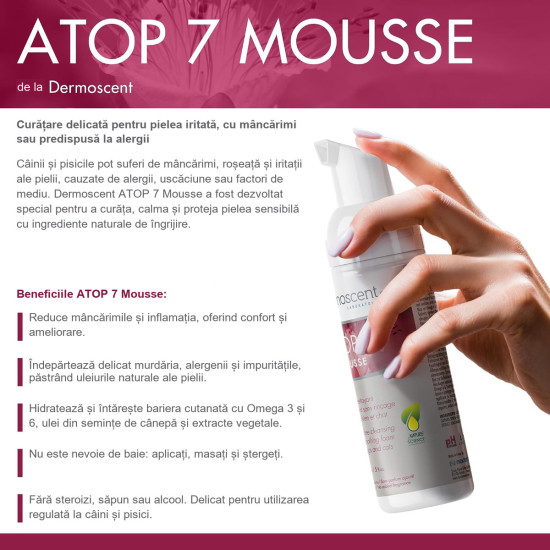 Dermoscent Atop 7 Mousse – Spumă Dermatologică pentru Câini și Pisici – 150 ml